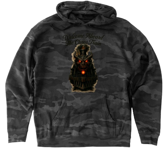 Welcome Aboard The Chaos Train - Heavyweight Camo Pullover Hoodie